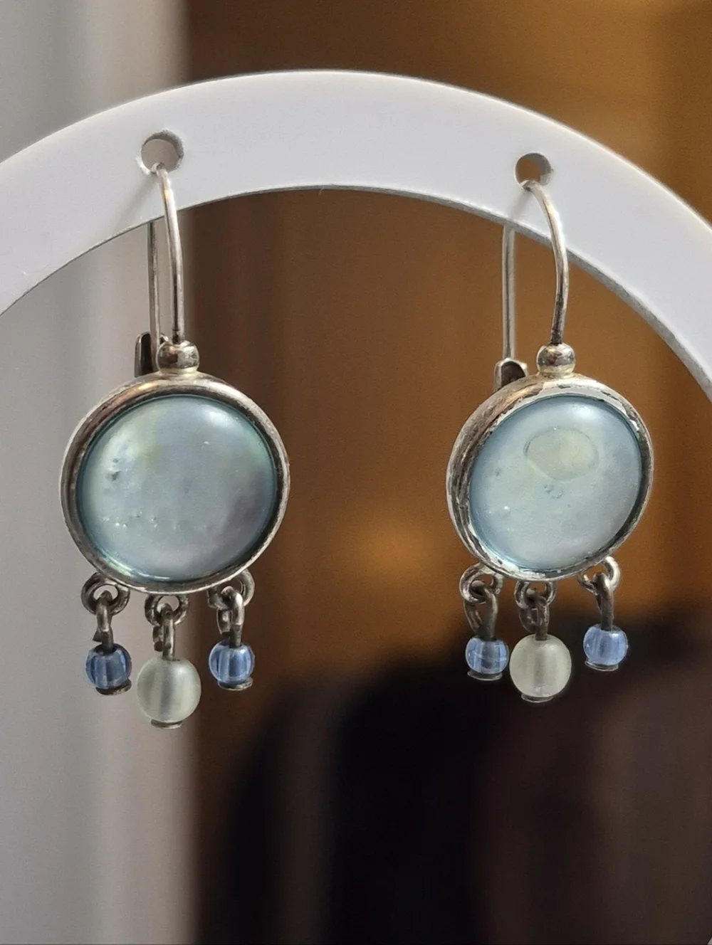Vintage Liz Claiborne Silver Abalone Dangle Earrings